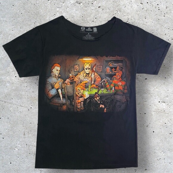 Big Chris Art Black “Cut the Deck” Horror Poker Graphic Tee No Neckline Sz Small - Picture 1 of 10